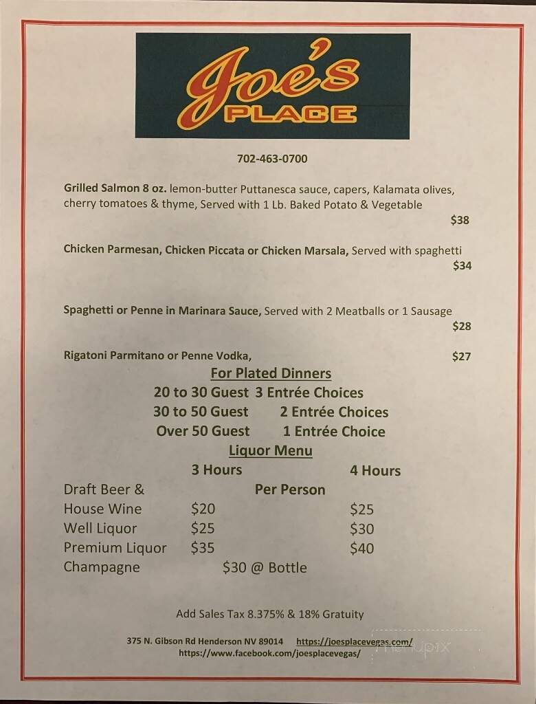 Joe's Place - Henderson, NV menu_pic