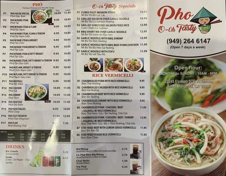 Pho O-oh Tasty - Rancho Santa Margarita, CA menu_pic