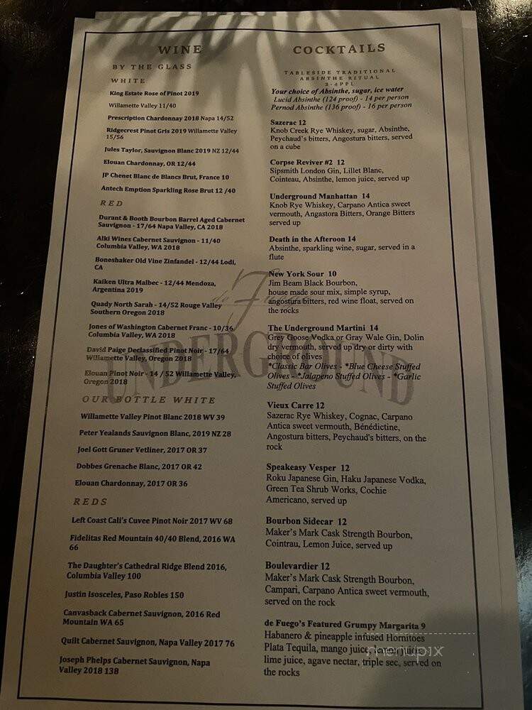 The Underground - Clackamas, OR menu_pic