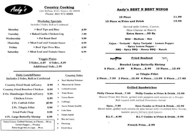 Andy's Country Kitchen - Seneca, SC menu_pic