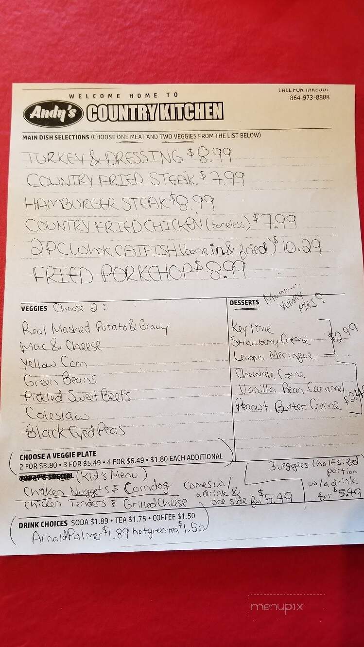 Andy's Country Kitchen - Seneca, SC menu_pic