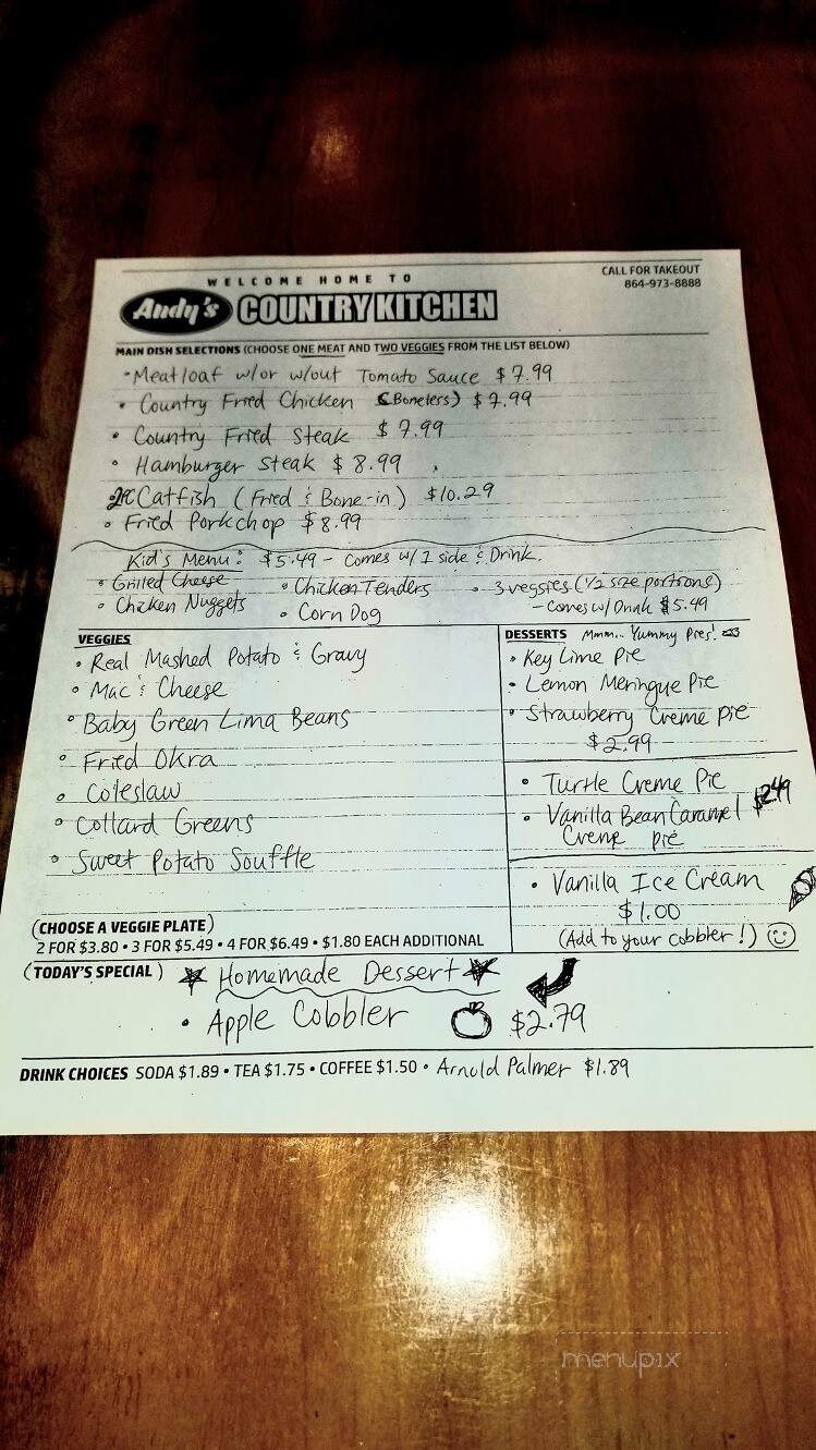 Andy's Country Kitchen - Seneca, SC menu_pic