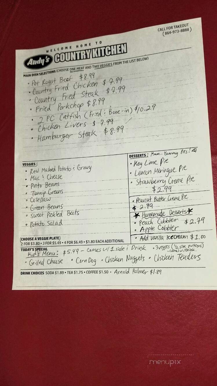 Andy's Country Kitchen - Seneca, SC menu_pic