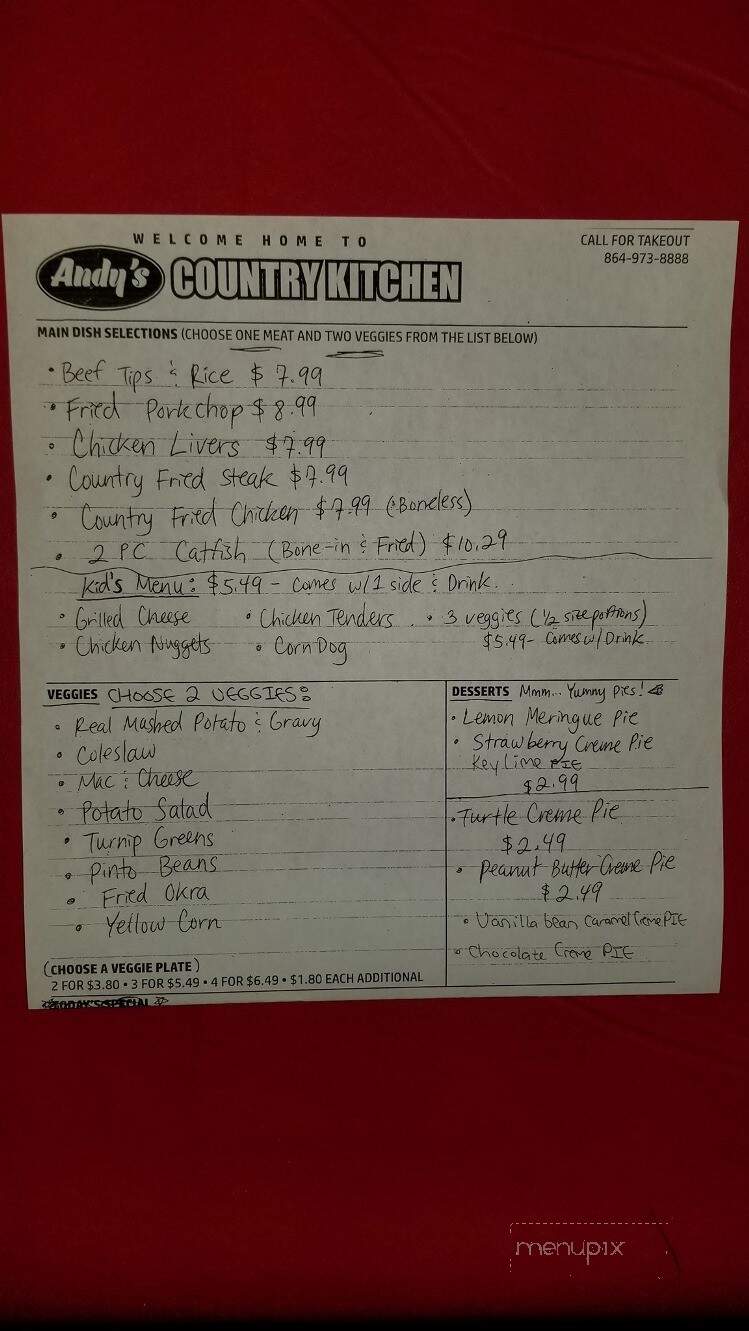 Andy's Country Kitchen - Seneca, SC menu_pic