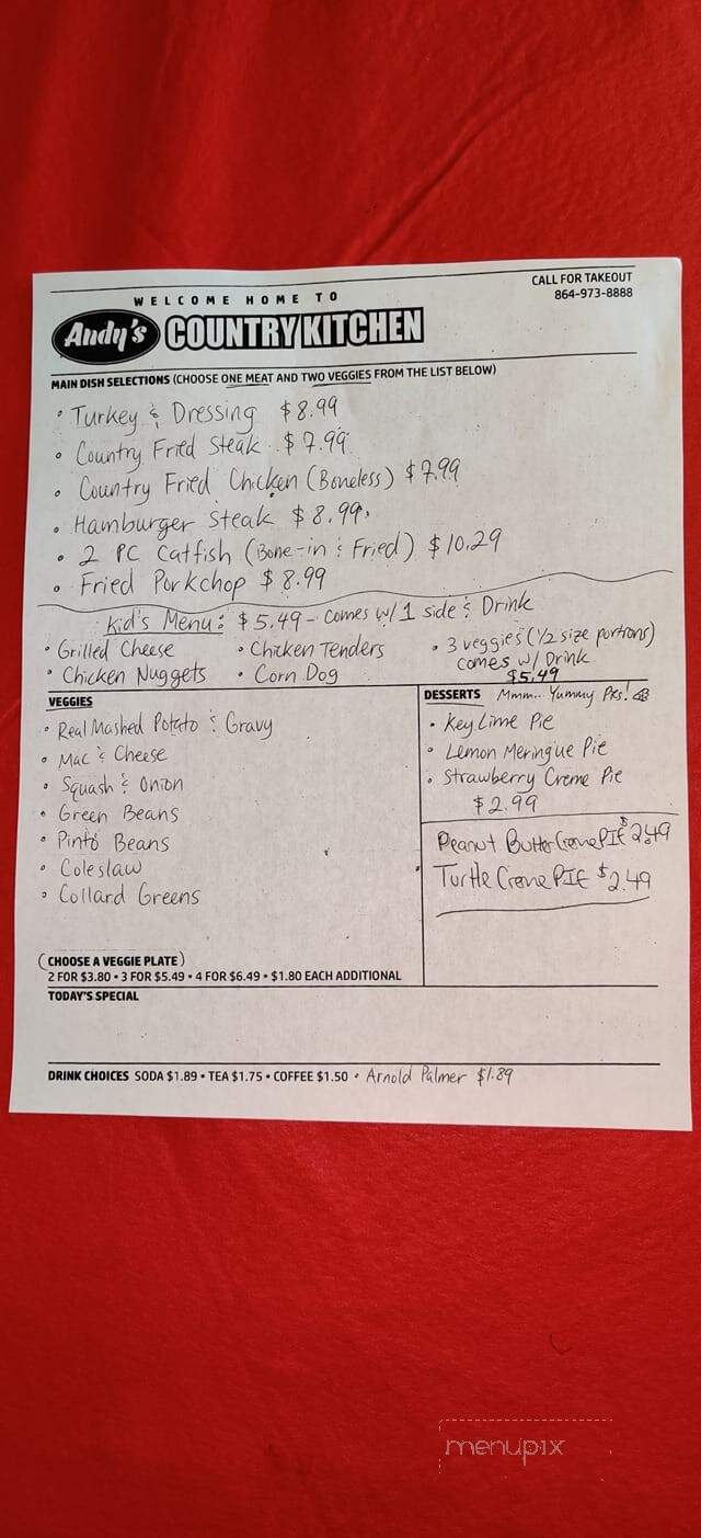 Andy's Country Kitchen - Seneca, SC menu_pic