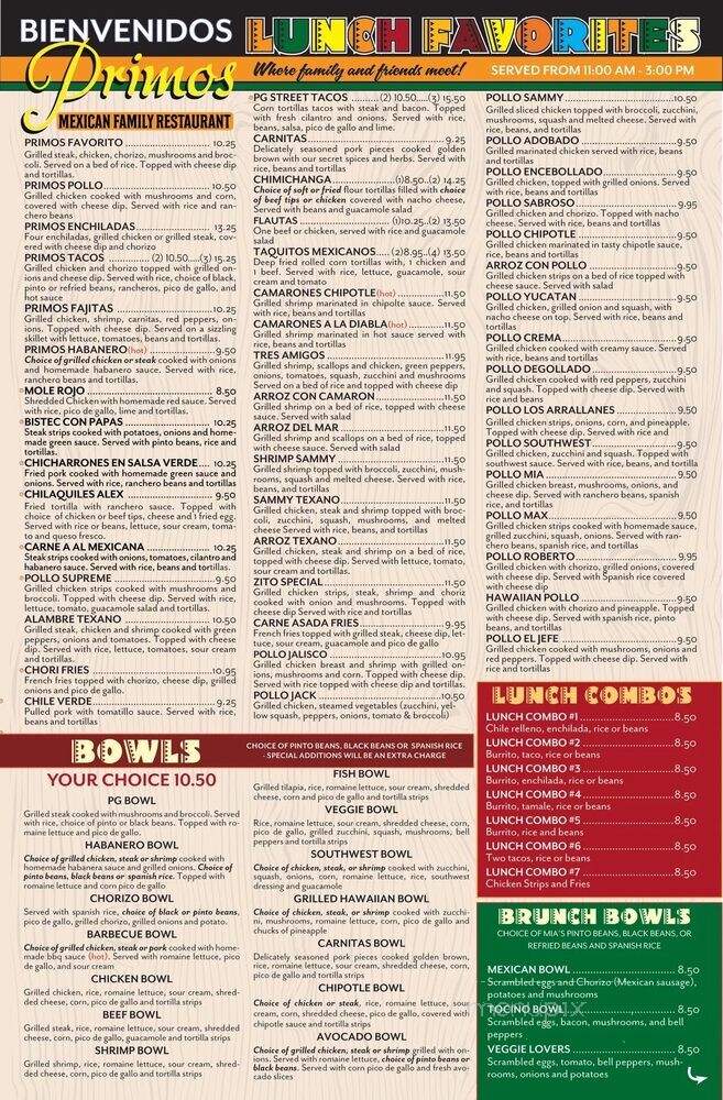 Primos Mexican Restaurant - Prince George, VA menu_pic
