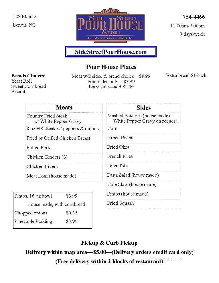 Side Street Pourhouse - Lenoir, NC menu_pic