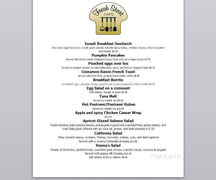 Fresh Start Cafe - Sarasota, FL menu_pic