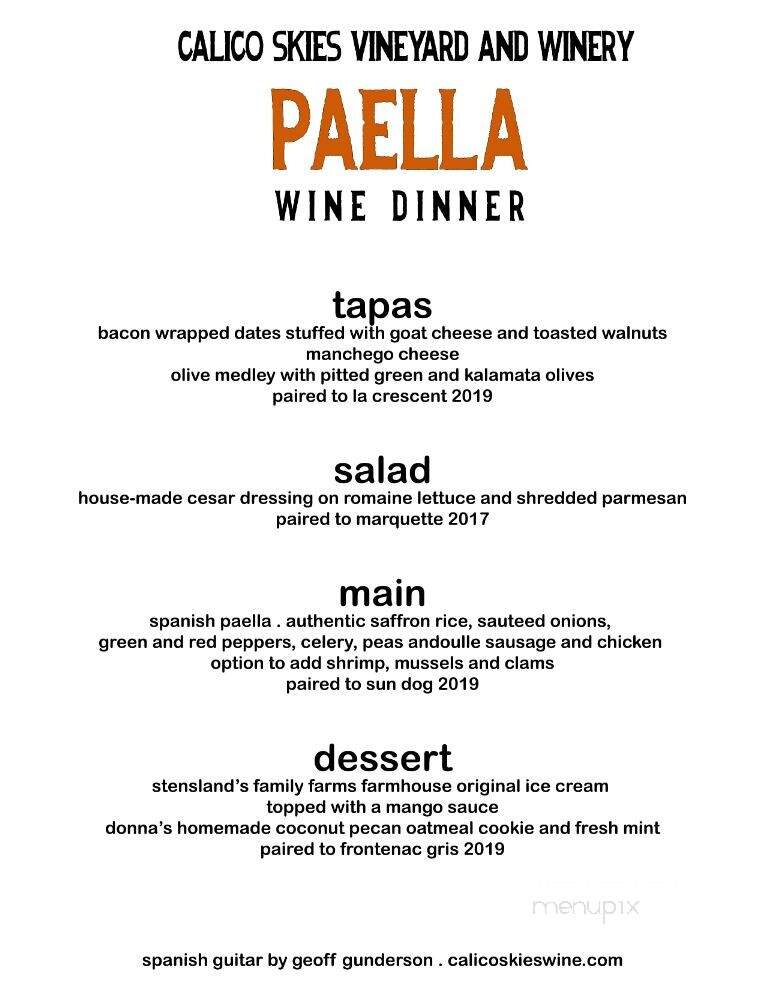Calico Skies Vineyard and Winery - Inwood, IA menu_pic