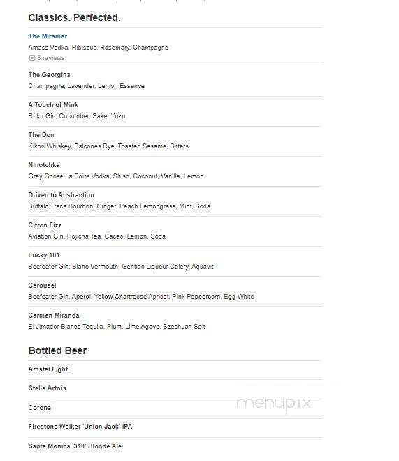 Lobby Lounge at the Fairmont Miramar - Santa Monica, CA menu_pic