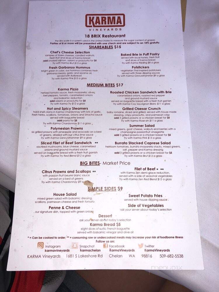 Karma Vineyards - Chelan, WA menu_pic
