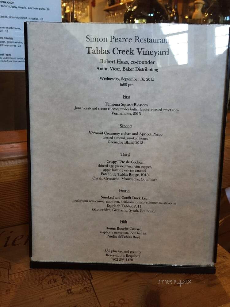 Simon Pearce - Quechee, VT menu_pic