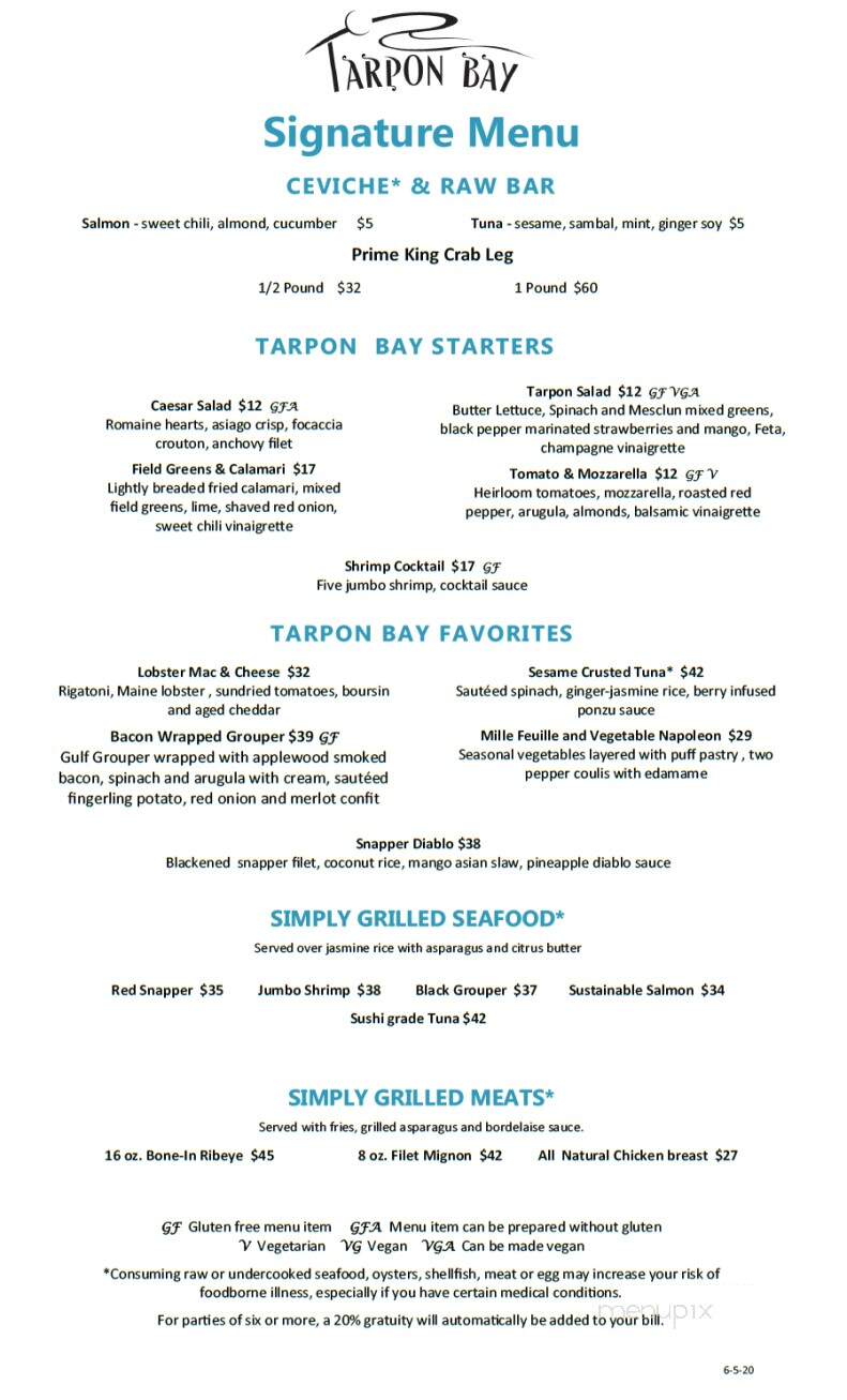 Tarpon Bay at the Hyatt Regency Coconut Point Resort & Spa - Bonita Springs, FL menu_pic