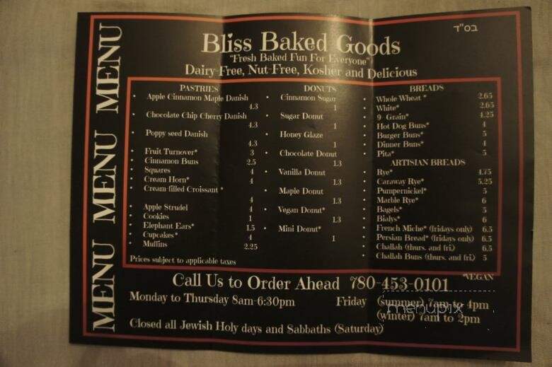 Bliss Baked Goods - Edmonton, AB menu_pic