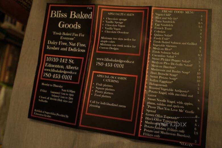 Bliss Baked Goods - Edmonton, AB menu_pic