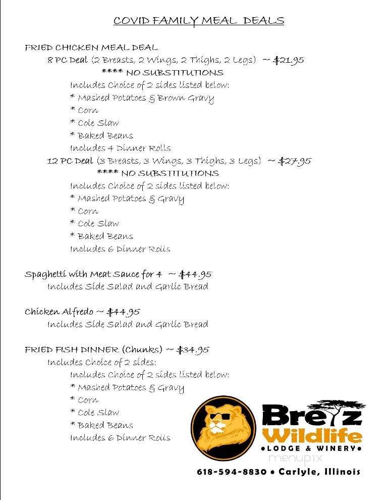 Bretz Wildlife Lodge Winery - Carlyle, IL menu_pic