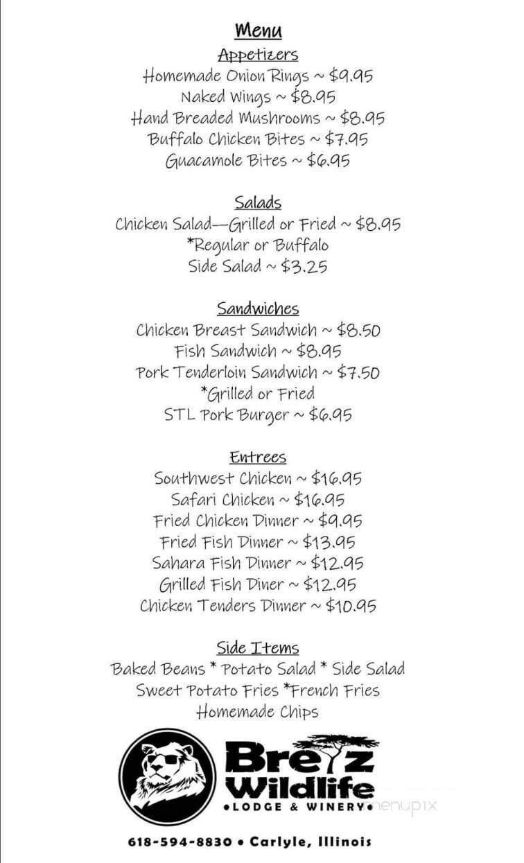 Bretz Wildlife Lodge Winery - Carlyle, IL menu_pic