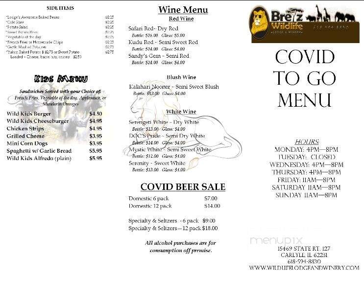 Bretz Wildlife Lodge Winery - Carlyle, IL menu_pic
