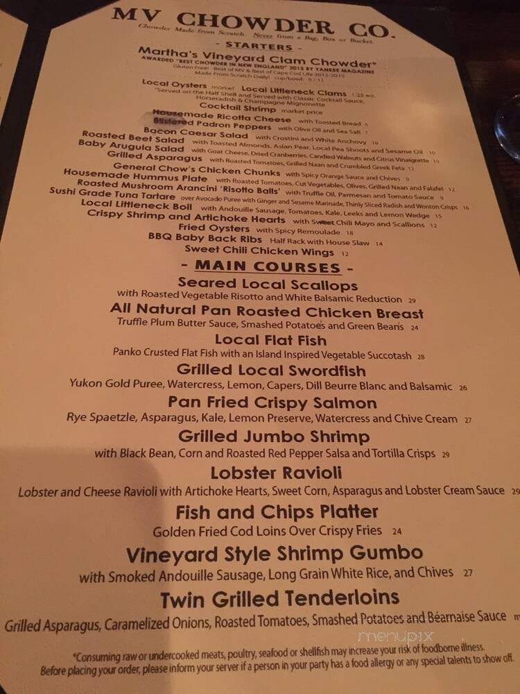 Martha's Vineyard Chowder House - Oak Bluffs, MA menu_pic