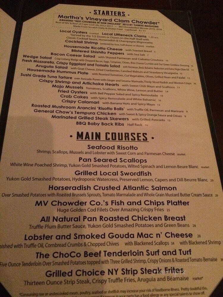 Martha's Vineyard Chowder House - Oak Bluffs, MA menu_pic