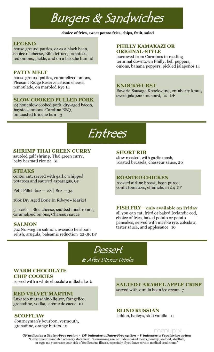 Legend at Bergamont - Oregon, WI menu_pic