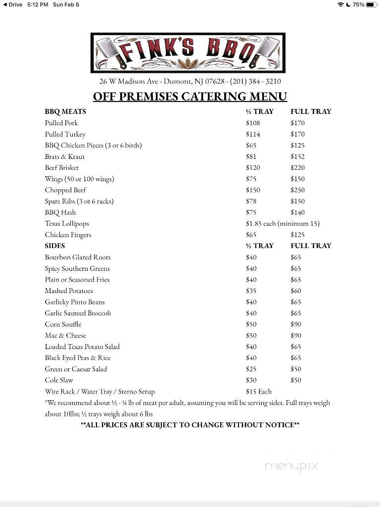 Fink's Smokehouse - Dumont, NJ menu_pic