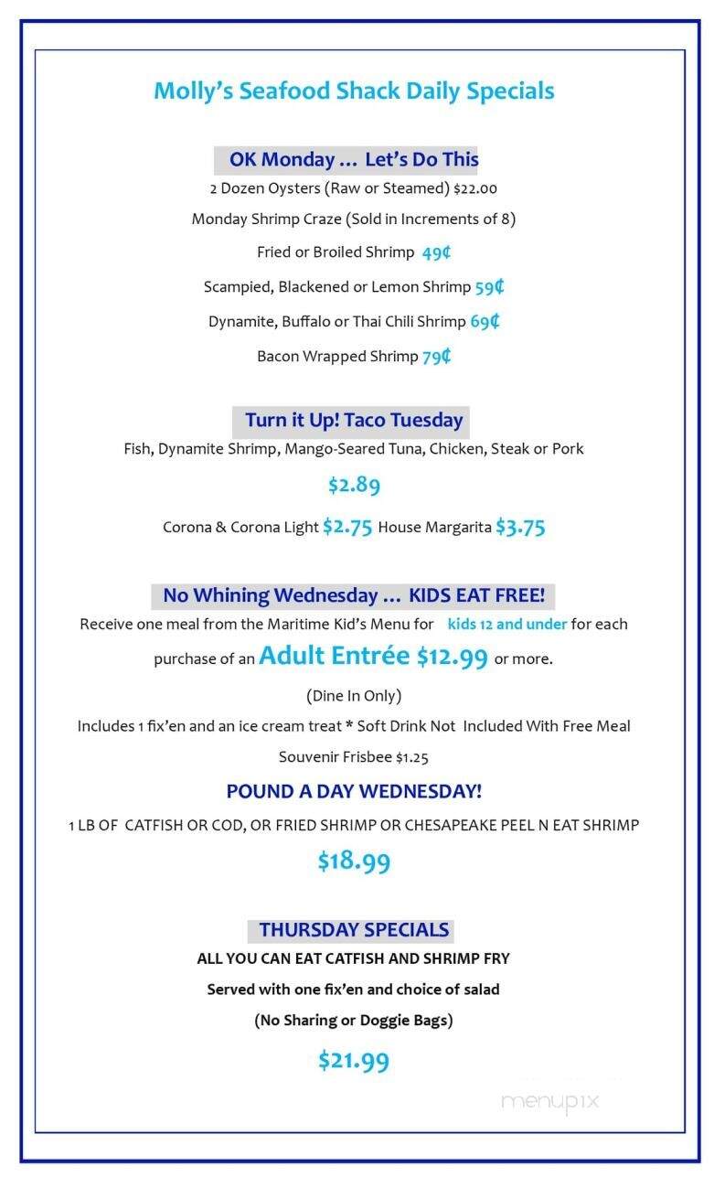 Molly's Seafood Shack - Merritt Island, FL menu_pic