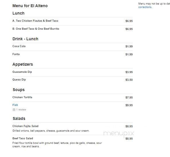 El Alteno - Grandview, MO menu_pic