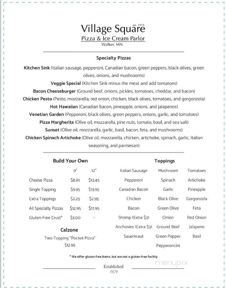 Village Square Pizza & Ice Cream - Walker, MN menu_pic
