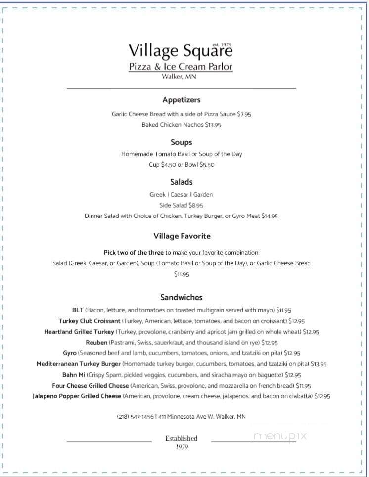 Village Square Pizza & Ice Cream - Walker, MN menu_pic
