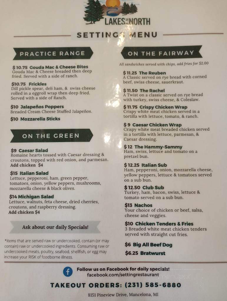 Settings Restaurant - Mancelona, MI menu_pic