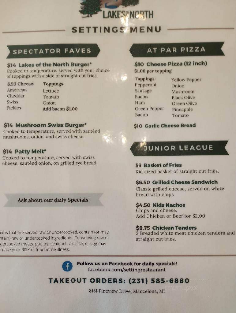 Settings Restaurant - Mancelona, MI menu_pic