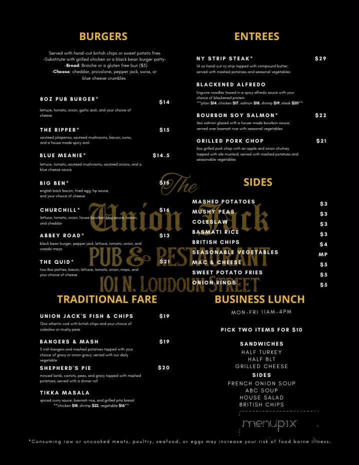 Union Jack Pub and Restaurant - Winchester, VA menu_pic