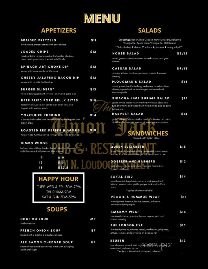 Union Jack Pub and Restaurant - Winchester, VA menu_pic