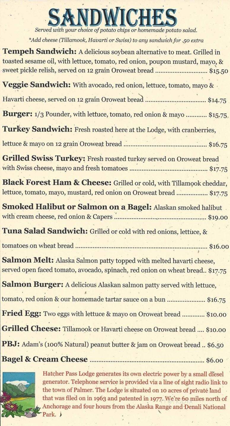 Hatcher Pass Lodge - Palmer, AK menu_pic