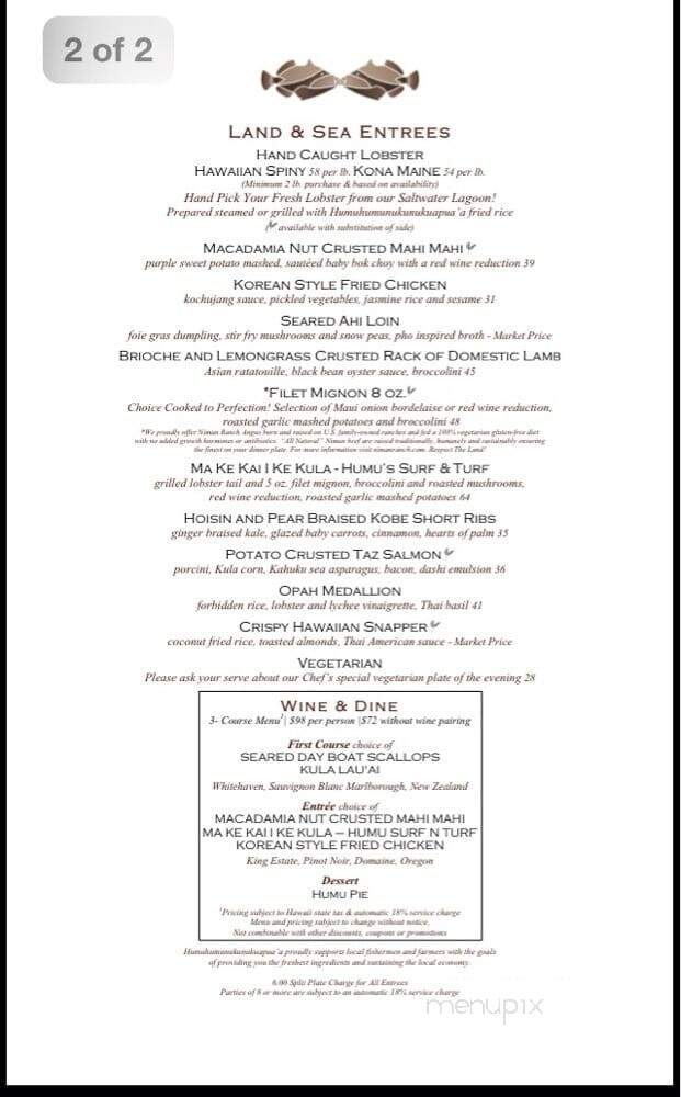 Humuhumunukunukuapua'a Restaurant - Kihei, HI menu_pic