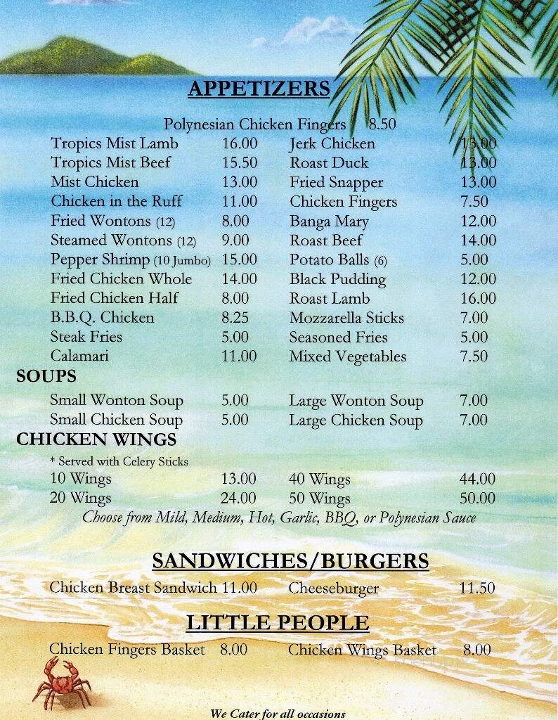 Tropics Restaurant & Nightclub - Pembroke Pines, FL menu_pic