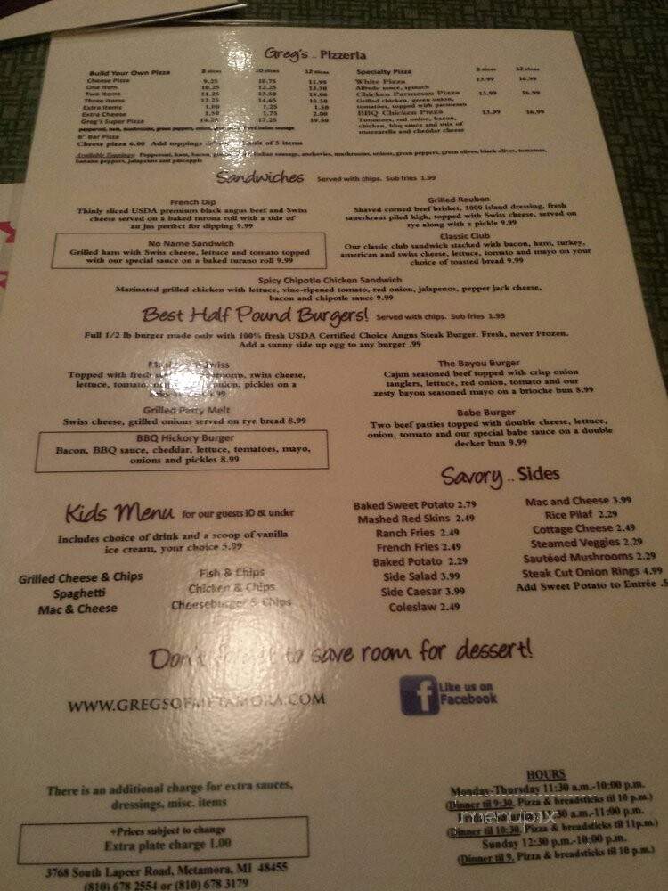 Greg's Pizza Co & Lounge - Metamora, MI menu_pic