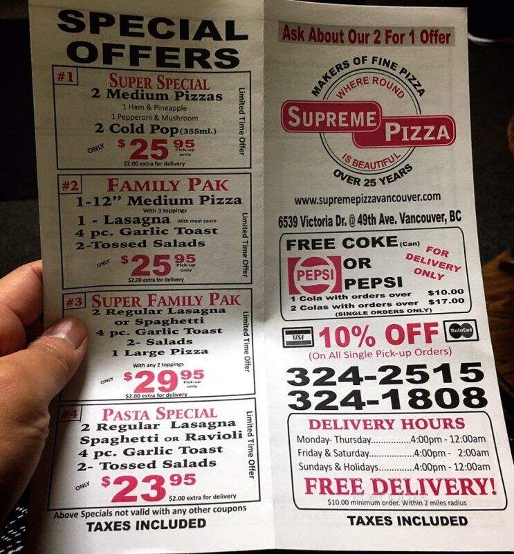 Supreme Pizza - Vancouver, BC menu_pic
