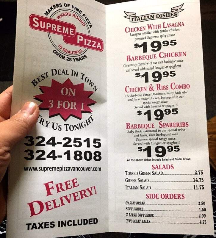 Supreme Pizza - Vancouver, BC menu_pic