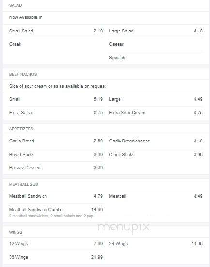 Pizza Pazzaz - Val Caron, ON menu_pic