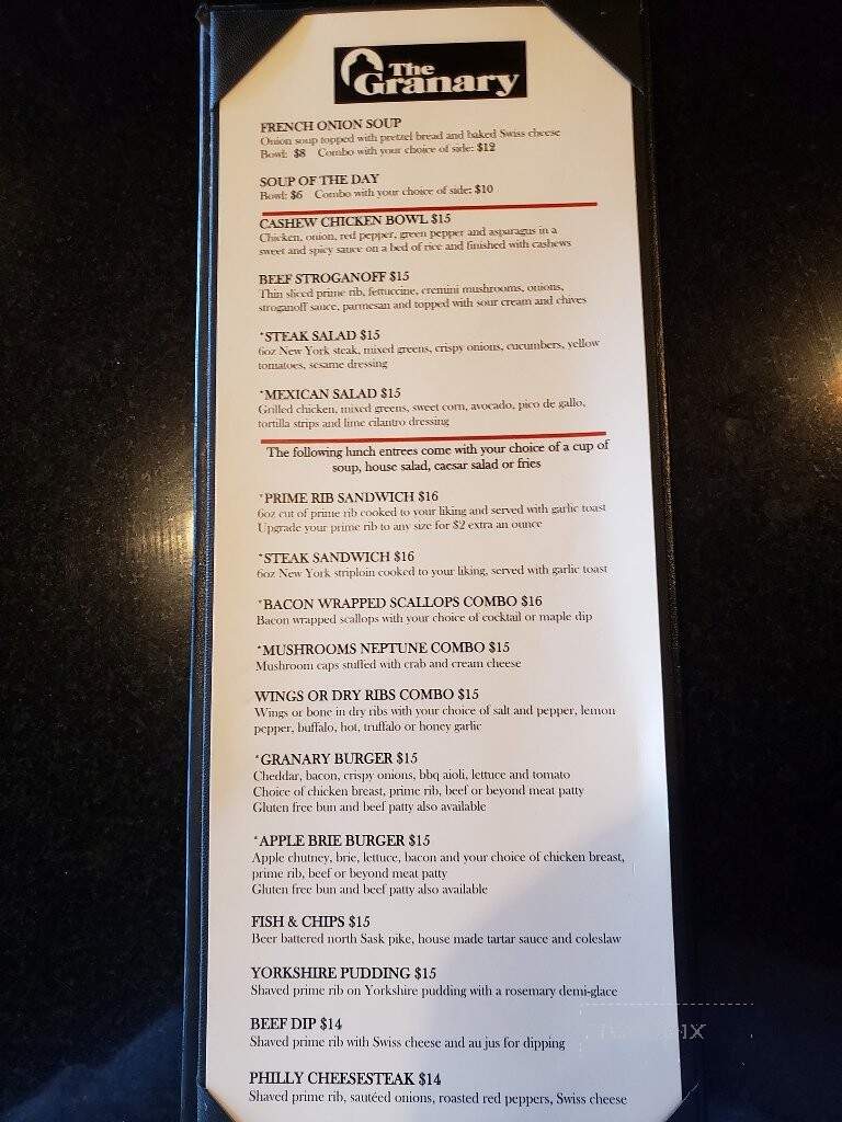 The Granary - Saskatoon, SK menu_pic