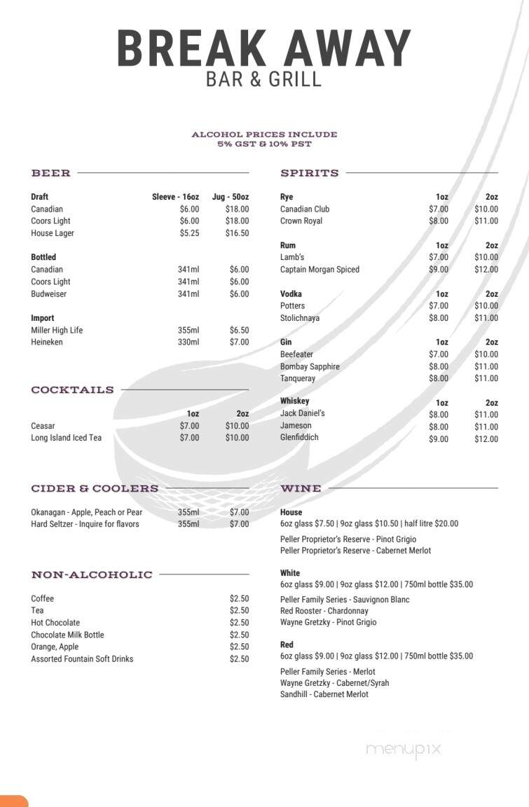 Breakaway Bar & Grill - Maple Ridge, BC menu_pic