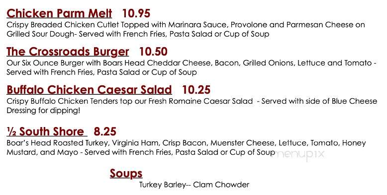 Crossroads Cafe & Deli - Hanover, MA menu_pic