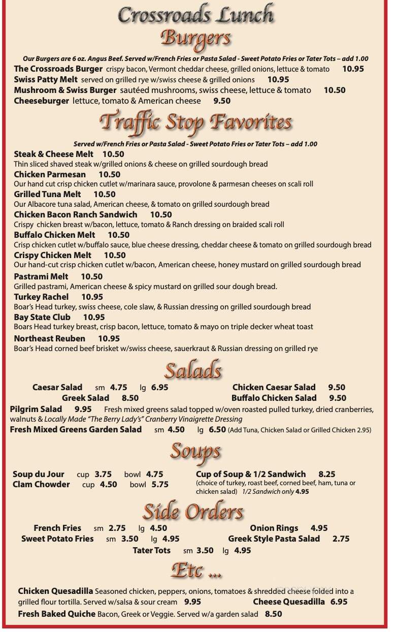 Crossroads Cafe & Deli - Hanover, MA menu_pic