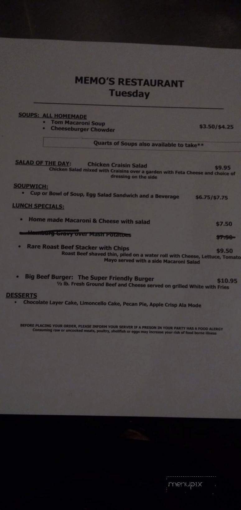 Memo's Coffee Shop - West Springfield, MA menu_pic