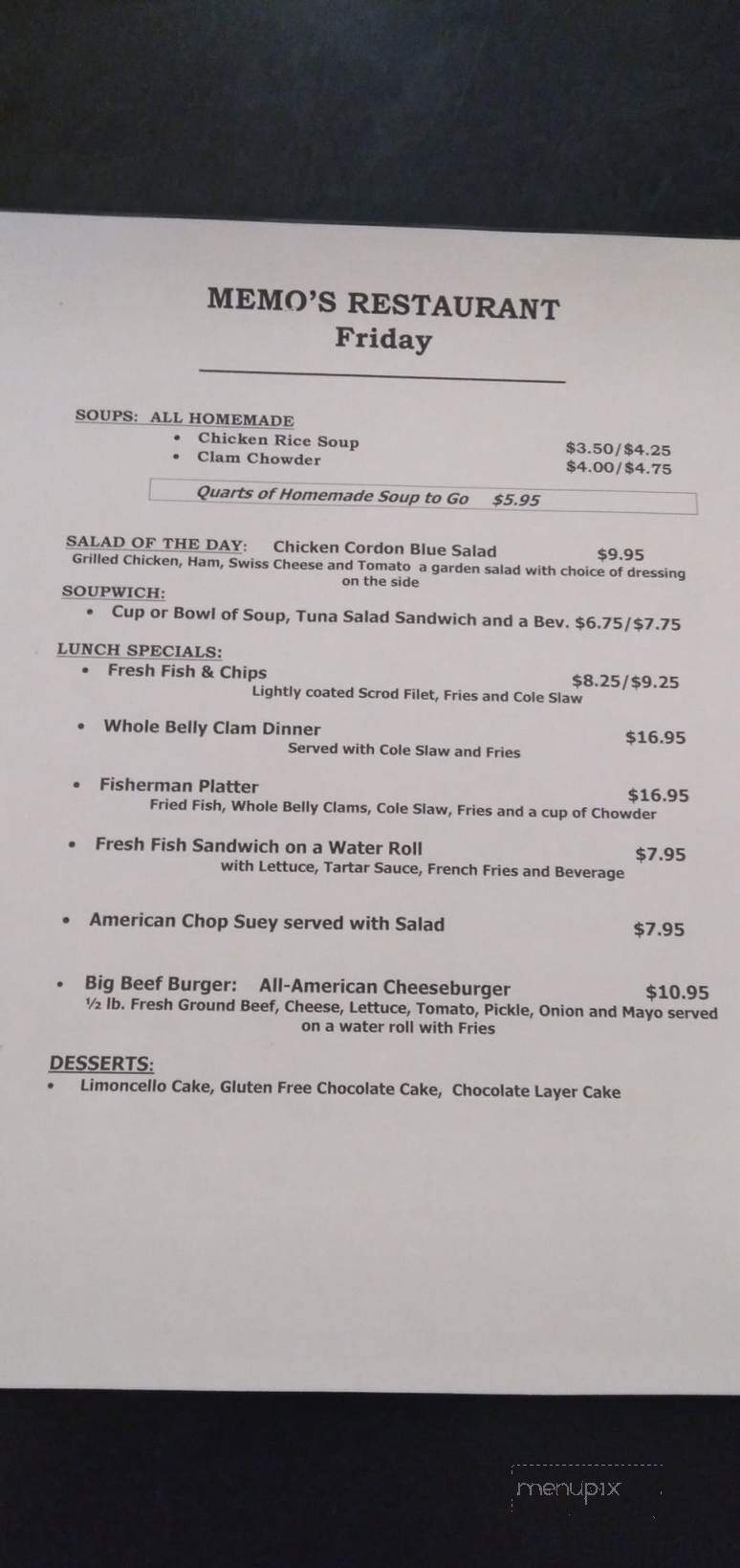 Memo's Coffee Shop - West Springfield, MA menu_pic