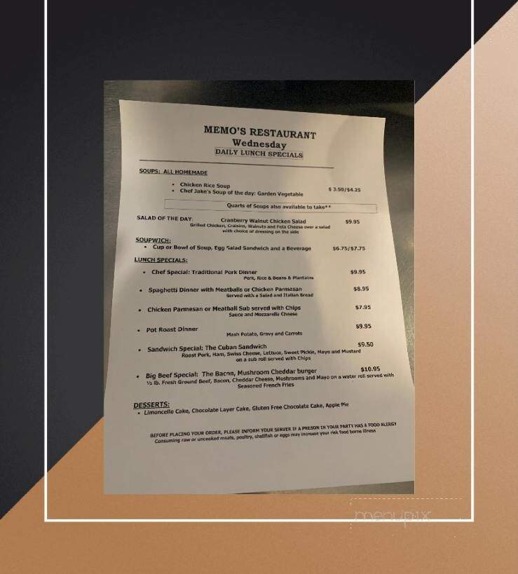 Memo's Coffee Shop - West Springfield, MA menu_pic