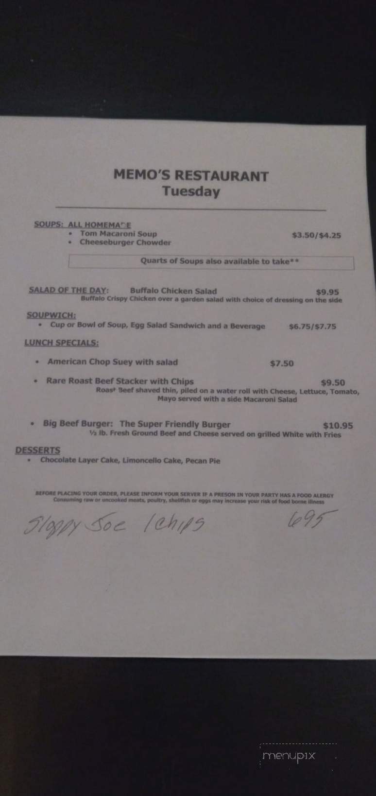 Memo's Coffee Shop - West Springfield, MA menu_pic