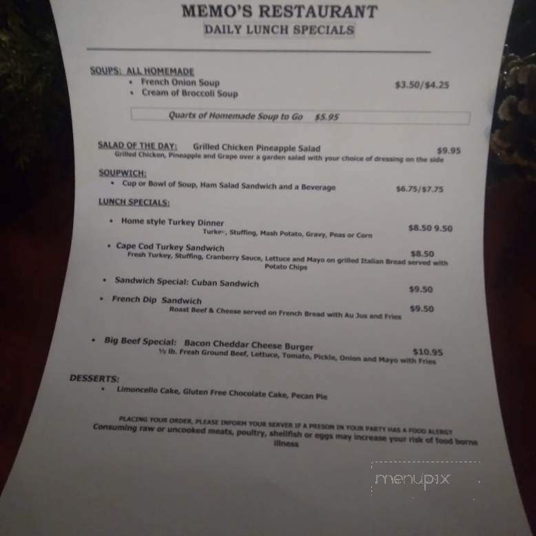 Memo's Coffee Shop - West Springfield, MA menu_pic